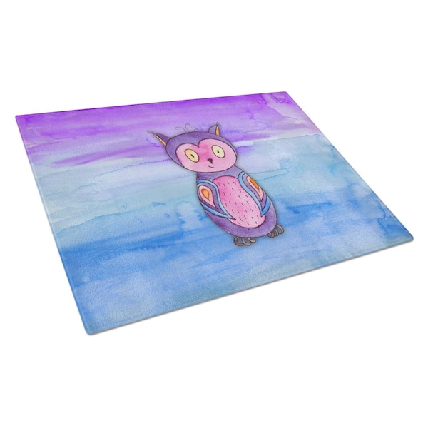 Carolines Treasures Pink & Purple Owl Watercolor Glass Cutting Board Large - BB7427LCB