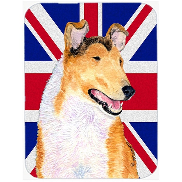 Carolines Treasures Collie Smooth With English Union Jack British Flag Glass Cutting Board - Large - SS4912LCB