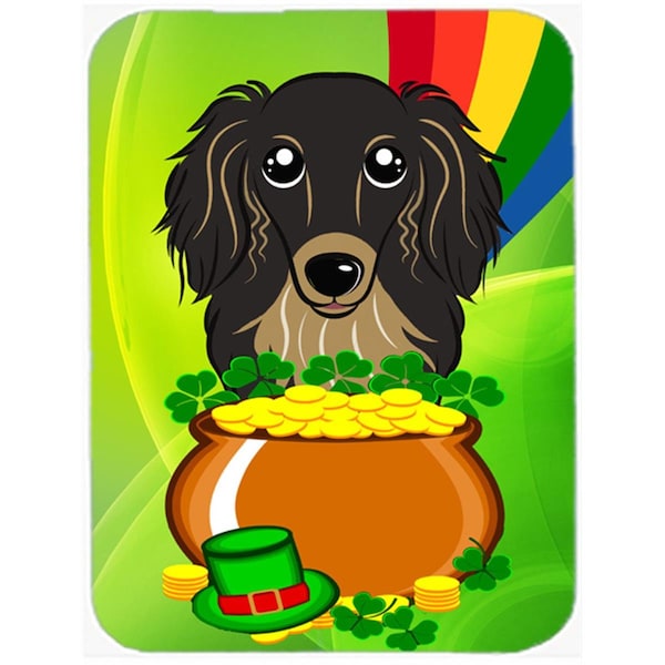 Carolines Treasures Longhair Black and Tan Dachshund St. Patricks Day Glass Cutting Board- Large - BB1957LCB