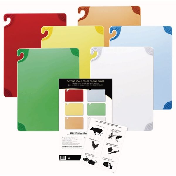 San Jamar Cutting Board Set, 15x20, 6 Boards - CBG1520KC