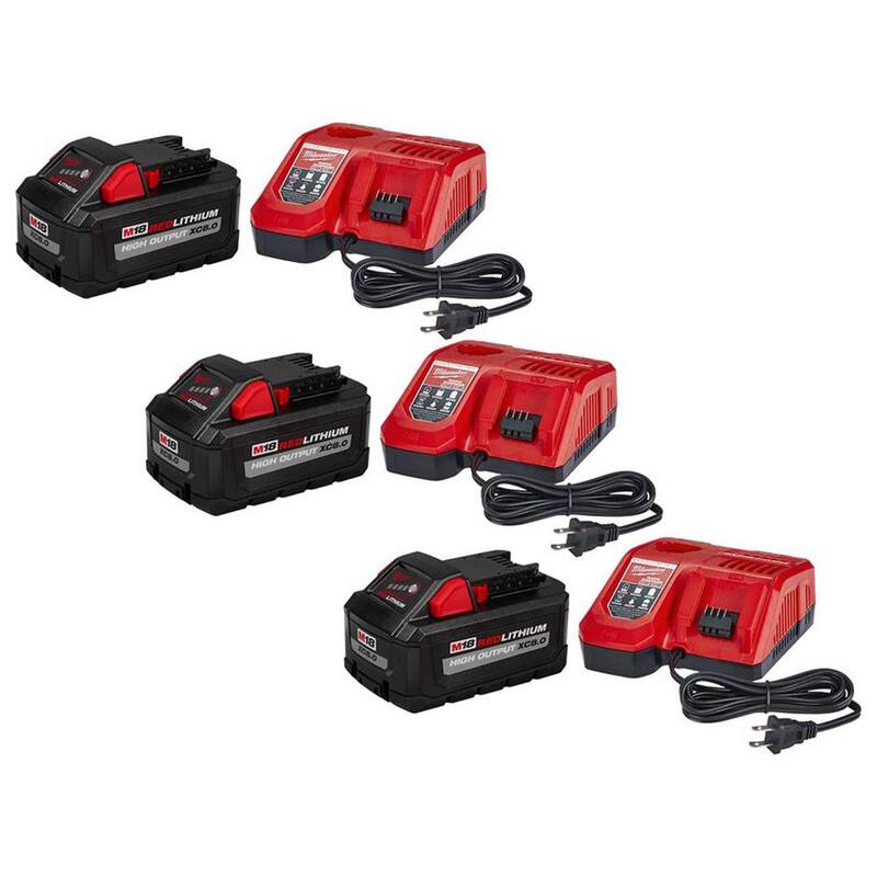 Kit de Inicio Milwaukee M18 de 18 Voltios de Iones de Litio de ALTO RENDIMIENTO con (3) Baterías XC de 8.0Ah y (3) Cargadores Rápidos - 48-59-1880-48-59-1880-48-59-1880.