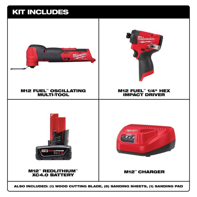 Milwaukee M12 FUEL 12-Volt Lithium-Ion Inalámbrica Oscilante Multi-Herramienta y M12 FUEL 1/4 pulg Hex Impact Driver con Batería y Cargador - 48-59-2440-2526-20-3453-20