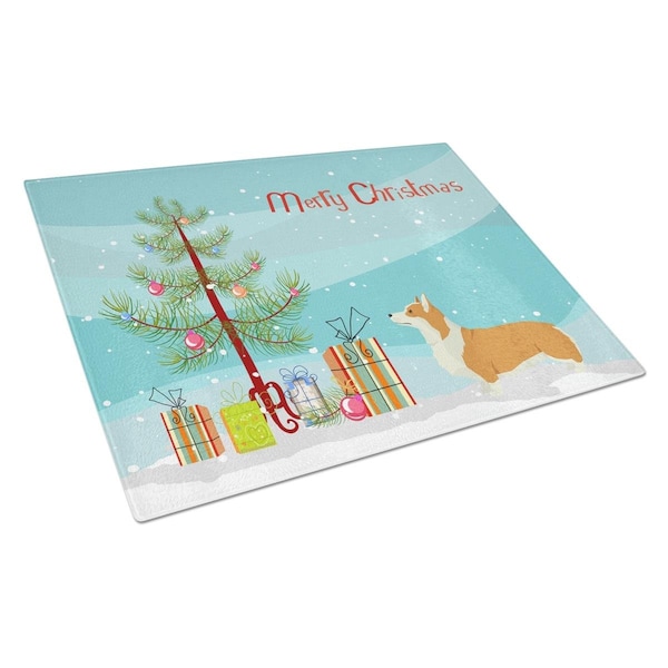 Carolines Treasures Pembroke Corgi Christmas Tree Glass Cutting Board Large - CK3554LCB