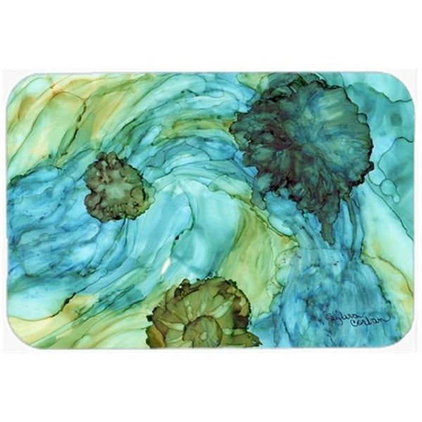 Carolines Treasures Carolines Treasures 8952LCB Abstract In Teal Flowers Glass Cutting Board; Large - 8952LCB
