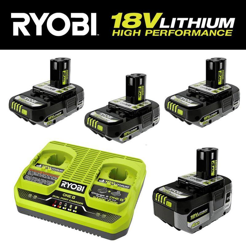 Baterías de alto rendimiento RYOBI ONE+ HP de 18V 4.0 Ah & 2.0 Ah con kit de cargador de doble puerto y (2) baterías de 2.0 Ah de alto rendimiento - PSK022-PBP2003