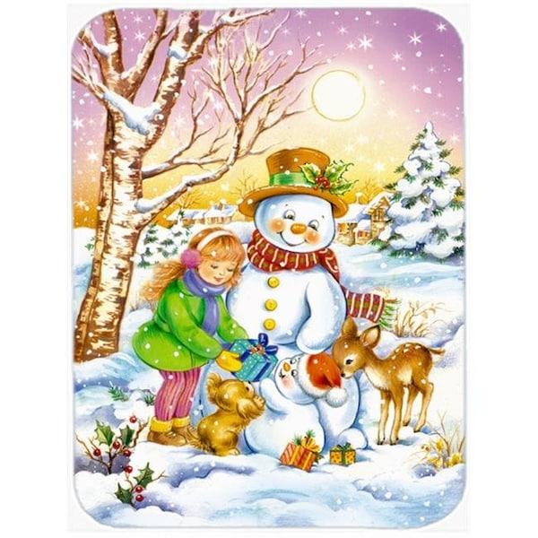 Carolines Treasures Carolines Treasures APH3544LCB Girl & Animals with Snowman Glass Large Cutting Board - APH3544LCB