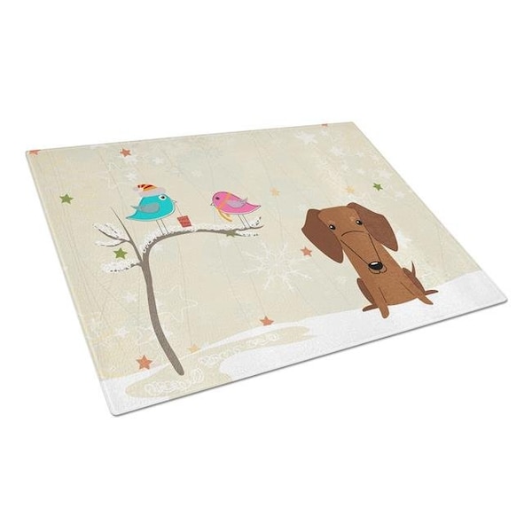 Carolines Treasures Carolines Treasures BB2602LCB Christmas Presents Between Friends Dachshund Red & Brown Glass Cutting Board; Large - BB2602LCB