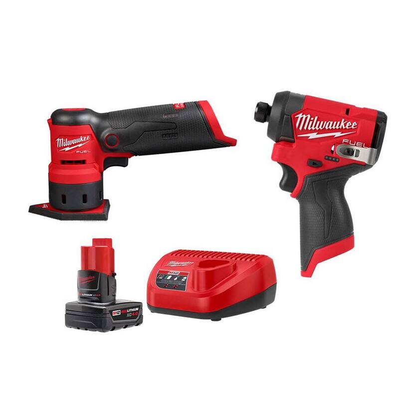 Lijadora de Detalles Inalámbrica sin Escobillas Milwaukee M12 FUEL de 12 Voltios de Iones de Litio y Atornillador de Impacto de 1/4 de pulgada Milwaukee M12 FUEL con Batería y Cargador - 48-59-2440-2531-20-3453-20