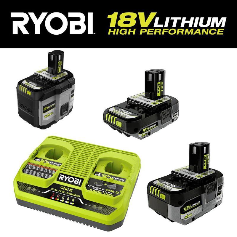 Baterías de alto rendimiento RYOBI ONE+ HP de 18V 4.0 Ah y 2.0 Ah con kit de cargador de doble puerto y batería de alto rendimiento de 12.0 Ah - PSK022-PBP1012