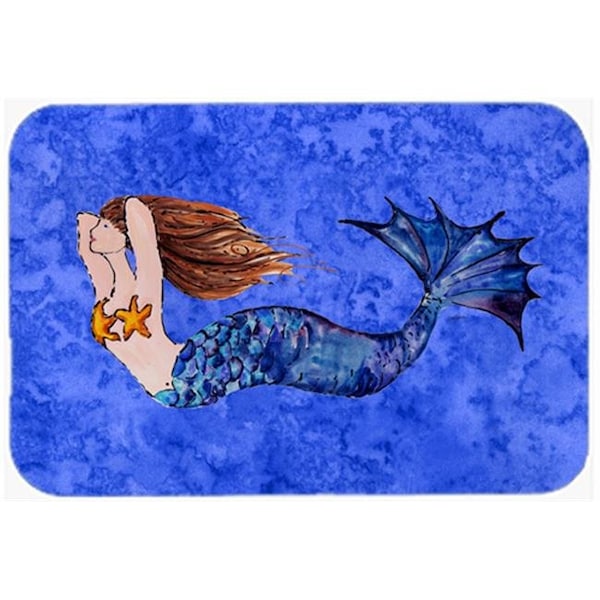 Carolines Treasures Carolines Treasures 8725LCB Brunette Mermaid On Blue Glass Cutting Board; Large - 8725LCB