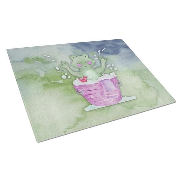Carolines Treasures Frog Bathing Watercolor Glass Cutting Board Large - BB7343LCB