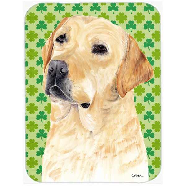 Carolines Treasures Labrador Yellow St. Patricks Day Shamrock Portrait Glass Cutting Board - Large - SC9296LCB