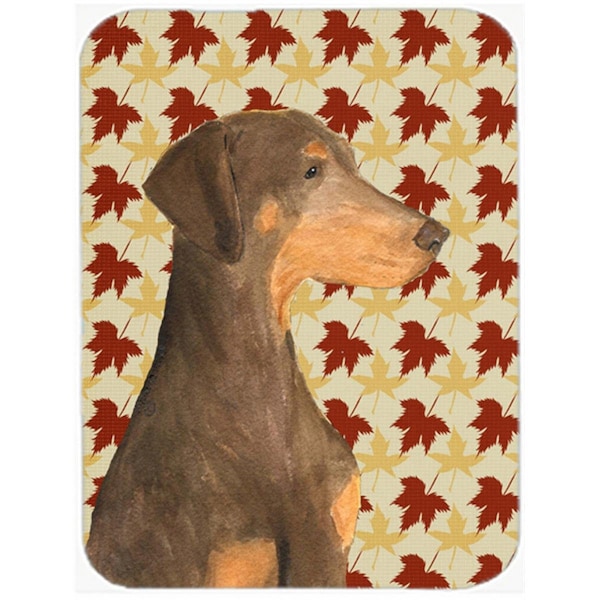 Carolines Treasures SS4377LCB 12 x 15 in. Doberman Fall Leaves Portrait Glass Cutting Board, Large - SS4377LCB