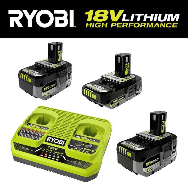 RYOBI ONE+ HP 18V 4.0 Ah y 2.0 Ah Baterías de ALTO RENDIMIENTO con Cargador de Doble Puerto Kit y Batería de ALTO RENDIMIENTO de 4.0 Ah - PSK022-PBP004