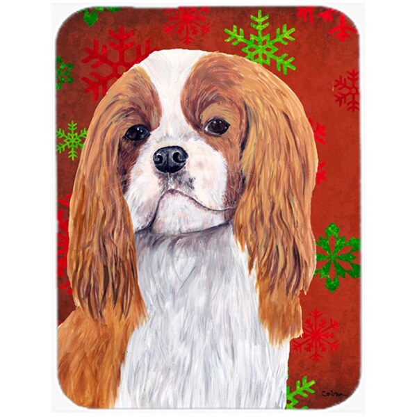 Carolines Treasures Cavalier Spaniel Red And Green Snowflakes Christmas Glass Cutting Board - Large - SC9434LCB