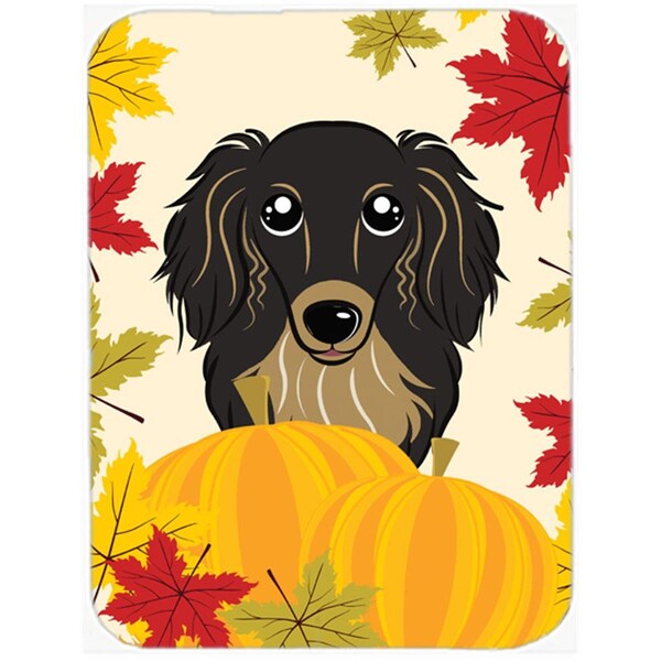 Carolines Treasures Longhair Black and Tan Dachshund Thanksgiving Glass Cutting Board- Large - BB2019LCB