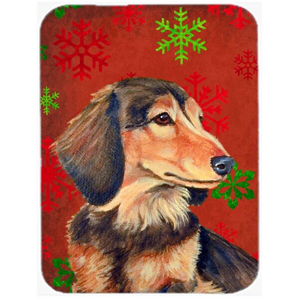 Carolines Treasures Dachshund Red And Green Snowflakes Holiday Christmas Glass Cutting Board - Large - LH9346LCB