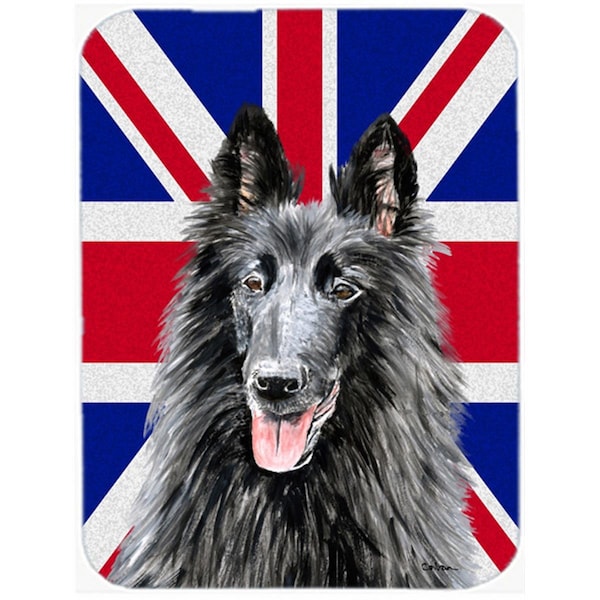 Carolines Treasures Belgian Sheepdog With English Union Jack British Flag Glass Cutting Board - Large - SC9855LCB