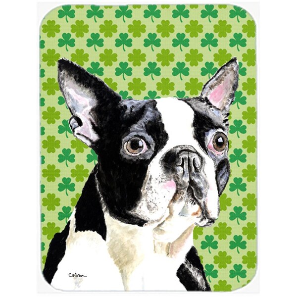 Carolines Treasures Boston Terrier St. Patricks Day Shamrock Portrait Glass Cutting Board - Large - SC9280LCB