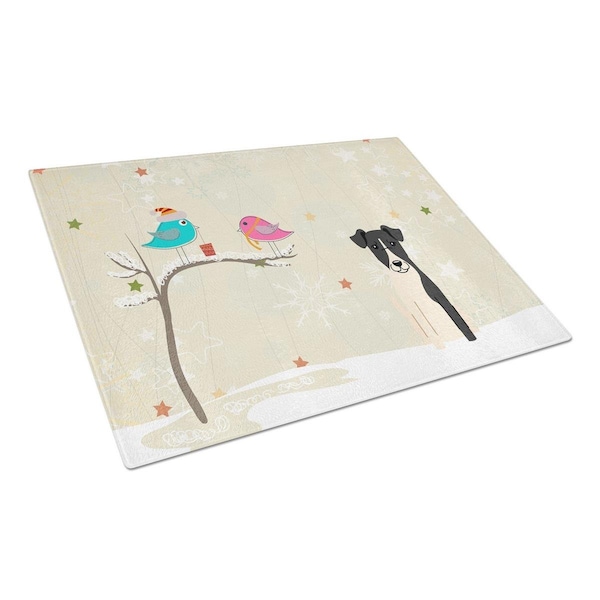 Carolines Treasures Christmas Presents Between Friends Smooth Fox Terrier Glass Cutting Board, Large - BB2570LCB