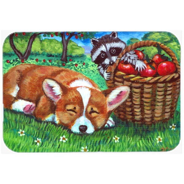 Carolines Treasures Corgi With the Racoon Apple Thief Glass Cutting Board Large - 7430LCB