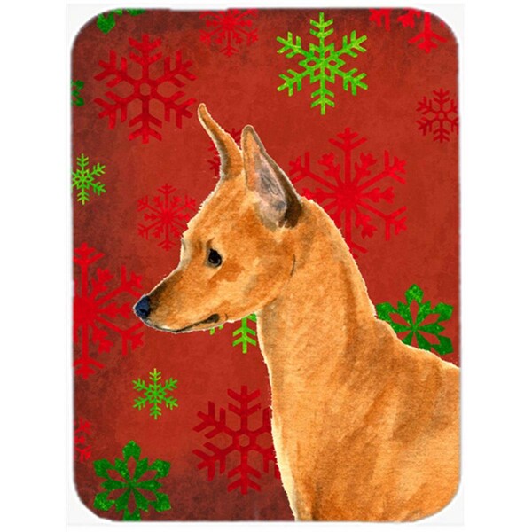 Carolines Treasures Min Pin Red and Green Snowflakes Holiday Christmas- Glass Cutting Board - Large - SS4673LCB