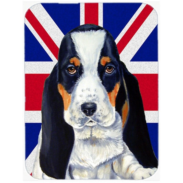 Carolines Treasures Basset Hound With English Union Jack British Flag Glass Cutting Board - Large - LH9481LCB