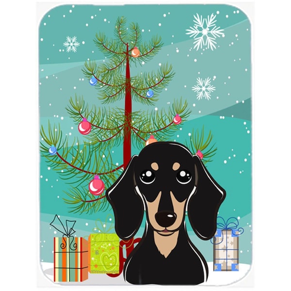 Carolines Treasures Christmas Tree And Smooth Black And Tan Dachshund Glass Cutting Board- Large - BB1587LCB