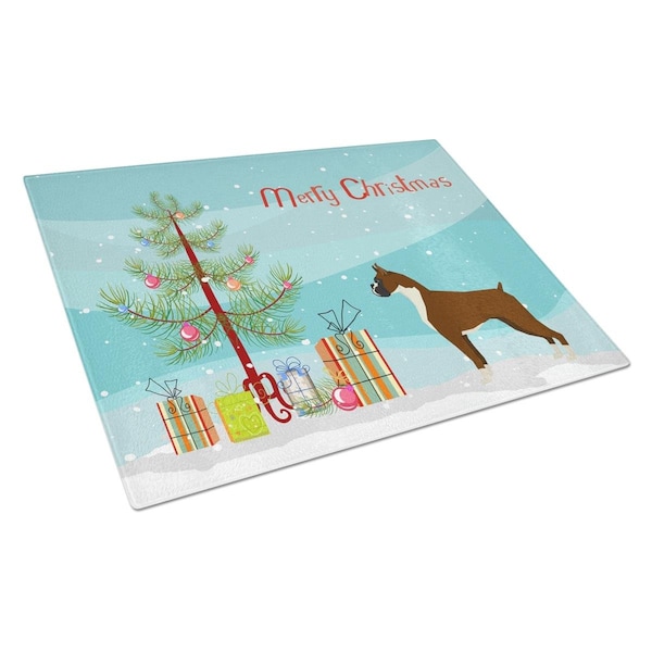 Carolines Treasures Boxer Christmas Tree Glass Cutting Board Large - CK3526LCB