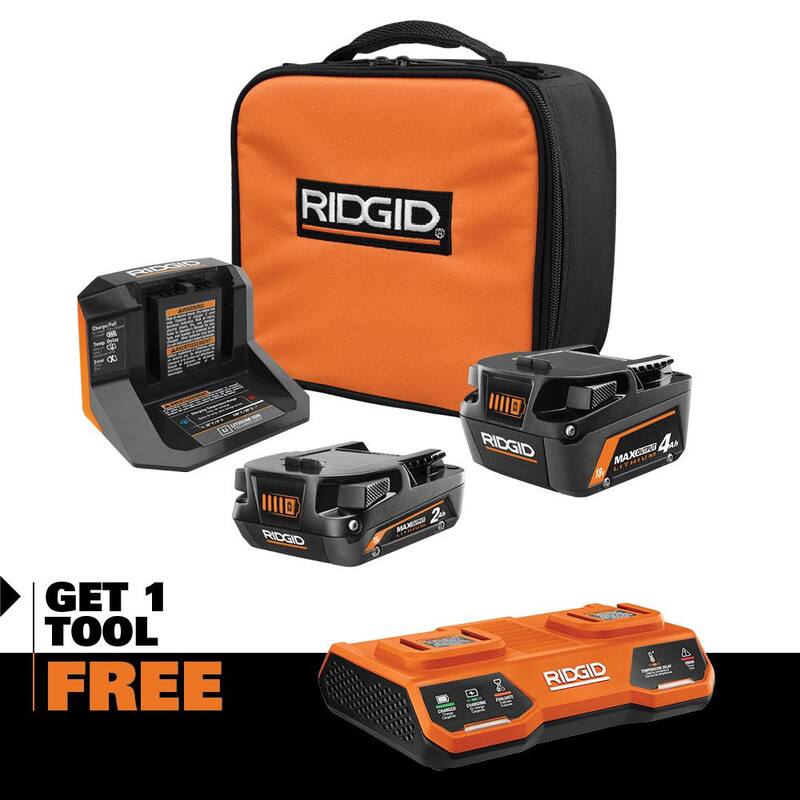 Baterías RIDGID de 18V MAX Output de 4.0 Ah 2.0 Ah y Cargador con Cargador Dual Port Simultáneo de 18V - AC8400240SB-AC86095