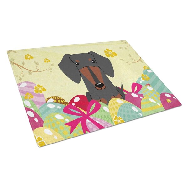 Carolines Treasures Easter Eggs Dachshund Black Tan Glass Cutting Board Large - BB6132LCB