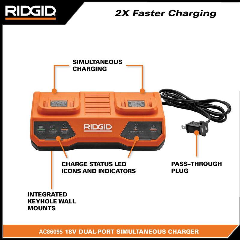 Cargador Dual Port Simultáneo de 18V RIDGID con Batería de 2.0 Ah - AC86095-AC8400802