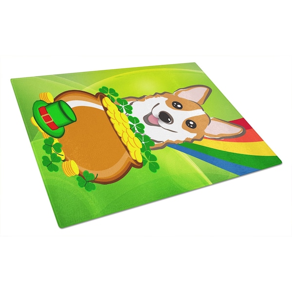 Carolines Treasures Red Corgi St. Patricks Day Glass Cutting Board- Large - BB1998LCB