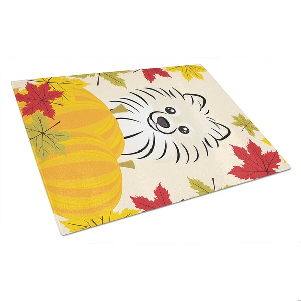 Carolines Treasures Pomeranian Thanksgiving Glass Cutting Board- Large - BB2013LCB
