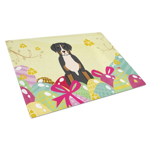Carolines Treasures Easter Eggs Greater Swiss Mountain Dog Glass Cutting Board Large - BB6037LCB