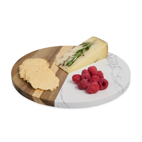 Hic Kitchen Maison du Fromage Round Cultured Marble & Acacia Wood Cheese Board - 22186