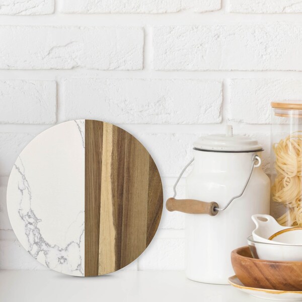 Hic Kitchen Maison du Fromage Round Cultured Marble & Acacia Wood Cheese Board - 22186