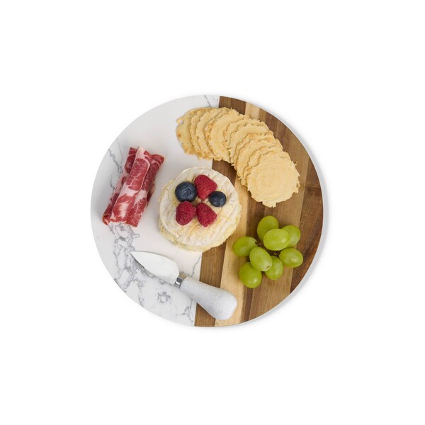 Hic Kitchen Maison du Fromage Round Cultured Marble & Acacia Wood Cheese Board - 22186