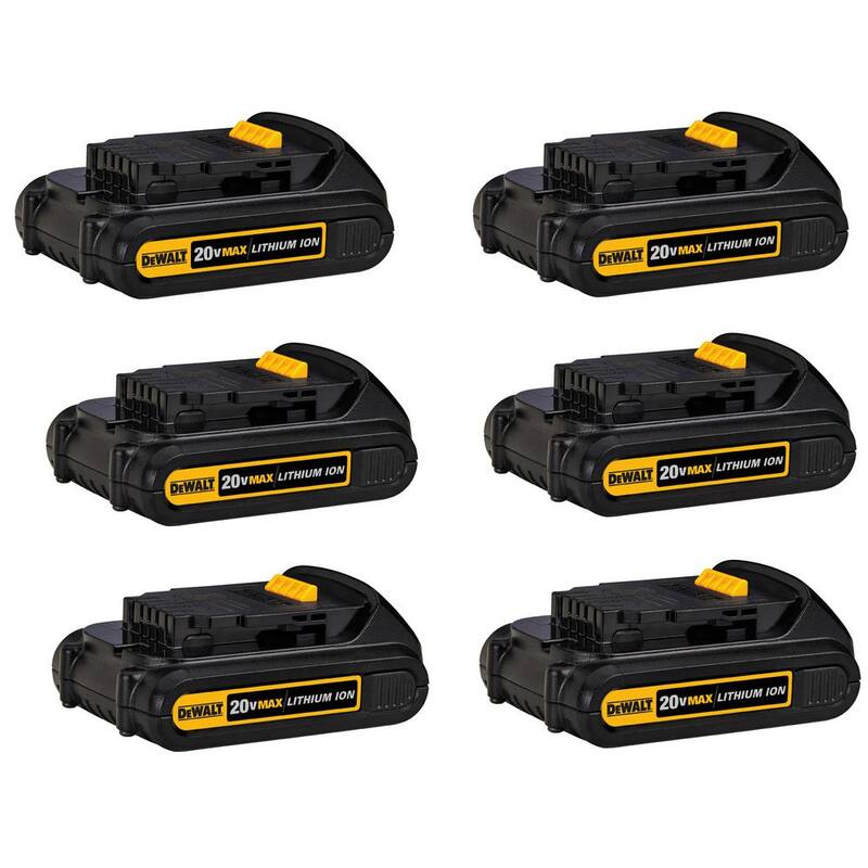 Paquete de baterías compactas DEWALT 20V MAX de iones de litio de 1.5Ah (paquete de 6) - DCB201-6