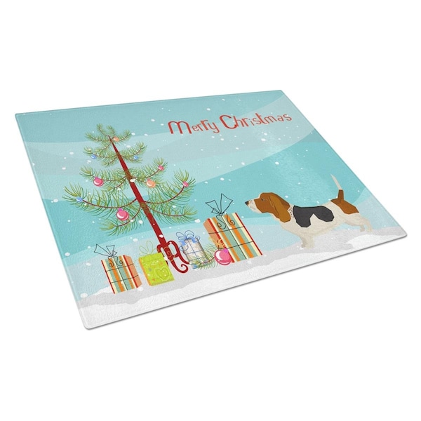 Carolines Treasures Basset Hound Christmas Tree Glass Cutting Board Large - CK3518LCB