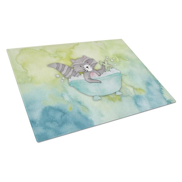 Carolines Treasures Raccoon Bathing Watercolor Glass Cutting Board Large - BB7345LCB