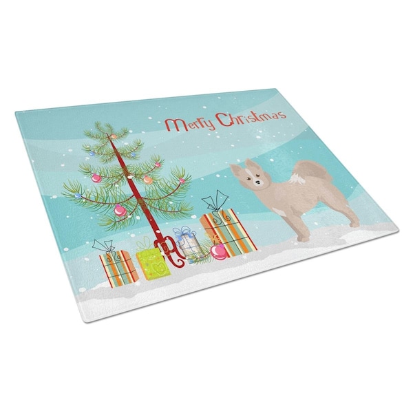 Carolines Treasures Tan Pomchi Christmas Tree Glass Cutting Board Large - CK3860LCB