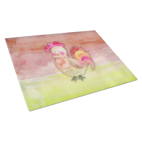 Carolines Treasures Rooster Watercolor Glass Cutting Board Large - BB7417LCB