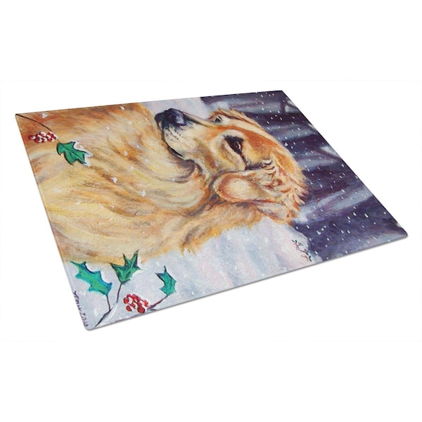 Carolines Treasures Golden Retriver Holly Glass Cutting Board Large - 7381LCB