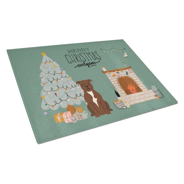 Carolines Treasures Chocolate Staffordshire Bull Terrier Christmas Everyone Glass Cutting Board - Large - CK7611LCB