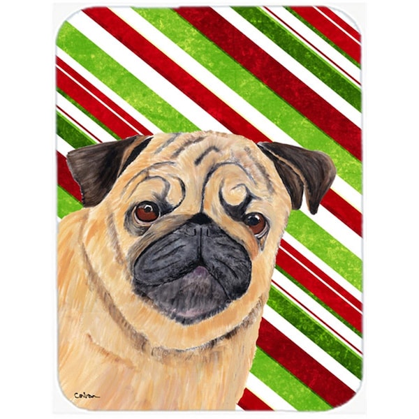 Carolines Treasures 15 x 12 in. Pug Candy Cane Holiday Christmas Glass Cutting Board - Large - SC9331LCB