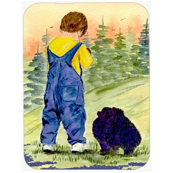 Carolines Treasures Little Boy with his Pomeranian Glass Cutting Board - Large- 15 H x 12 L in. - SS8544LCB