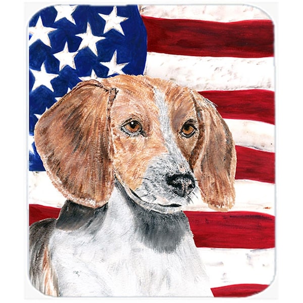 Carolines Treasures 15 X 12 In. English Foxhound USA American Flag Glass Cutting Board Large Size - SC9523LCB