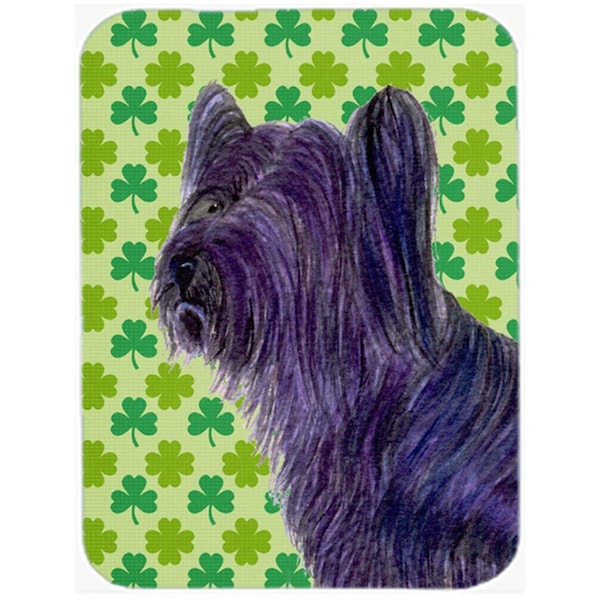 Carolines Treasures Skye Terrier St. Patricks Day Shamrock Portrait Glass Cutting Board- Large - SS4394LCB