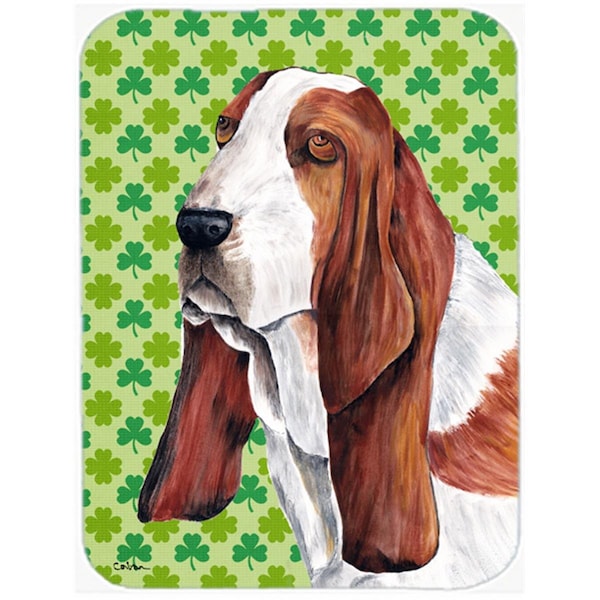 Carolines Treasures Basset Hound St. Patricks Day Shamrock Portrait Glass Cutting Board - Large - SC9292LCB